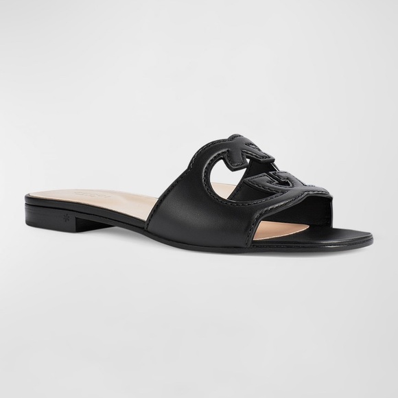 Gucci Leather Interlocking G Cutout Slide Sandals - Picture 1 of 11